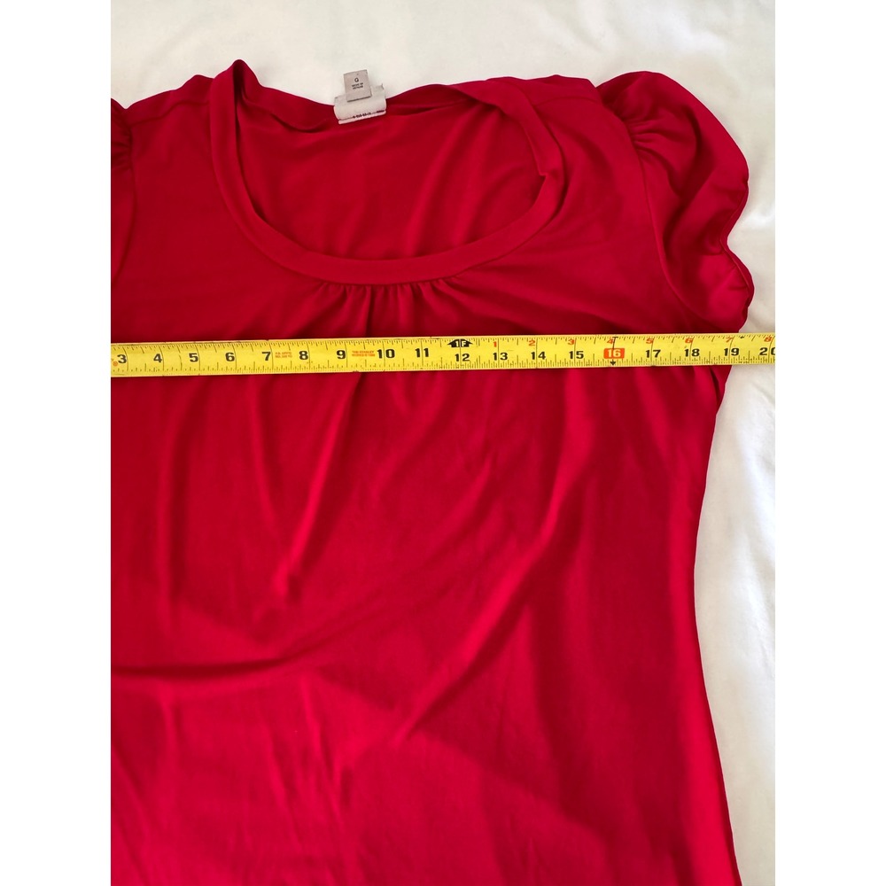 Y2K Vintage Size L Worthington Stretch Red Short Sleeve Pleated Coquette Chic - Picture 4 of 6